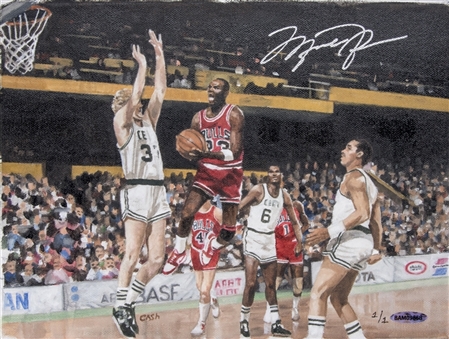 Michael Jordan Autographed Original Upper Deck Artwork of 63 Point Game  LE 1/1 (UDA)